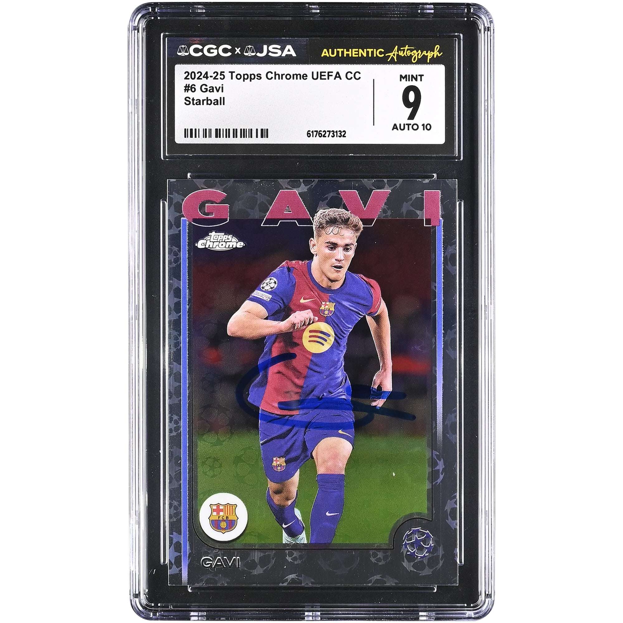 Gavi Barcelona Autographed 2024-25 Topps Chrome UEFA CC Starball #6 CGC Authenticated 9/10 Card