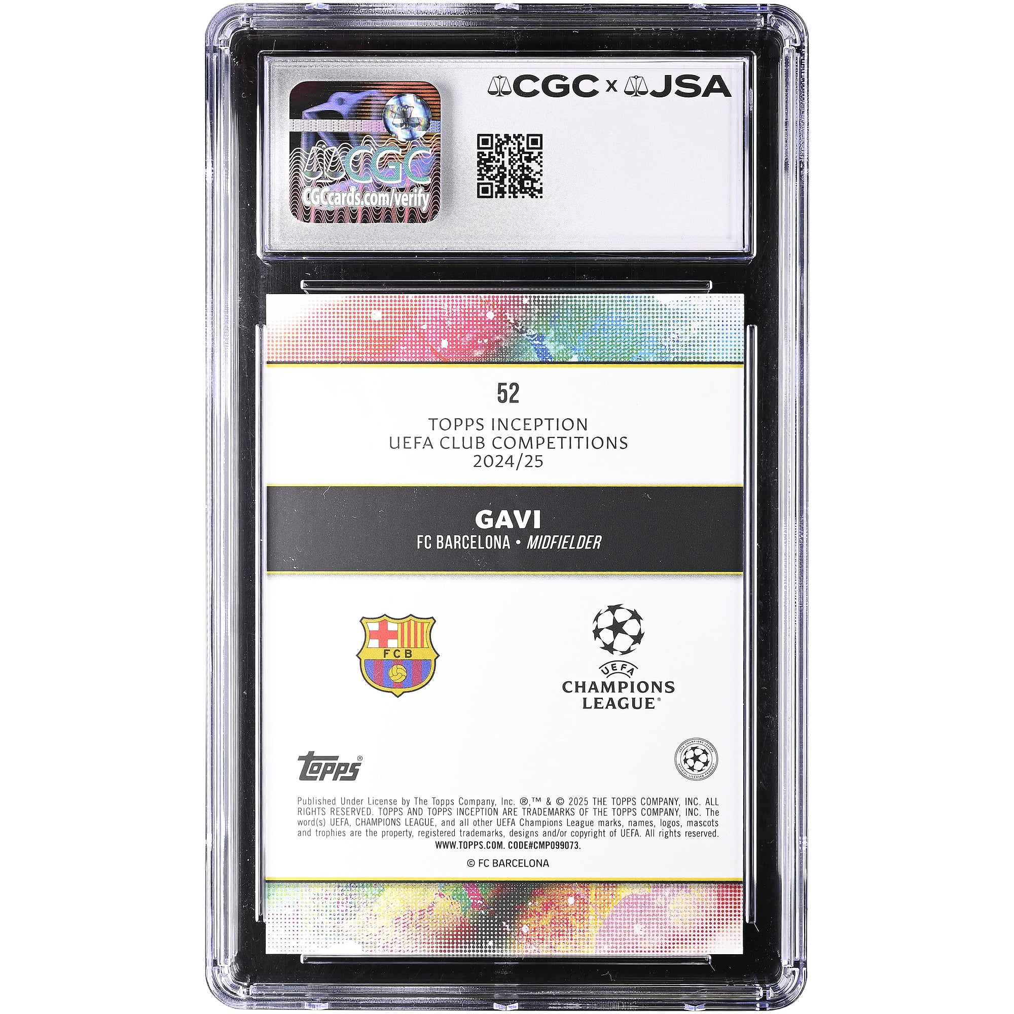 Gavi Barcelona Autographed 2024-25 Topps Inception UEFA CC Black #52 #/199 CGC Authenticated 10/10 Card