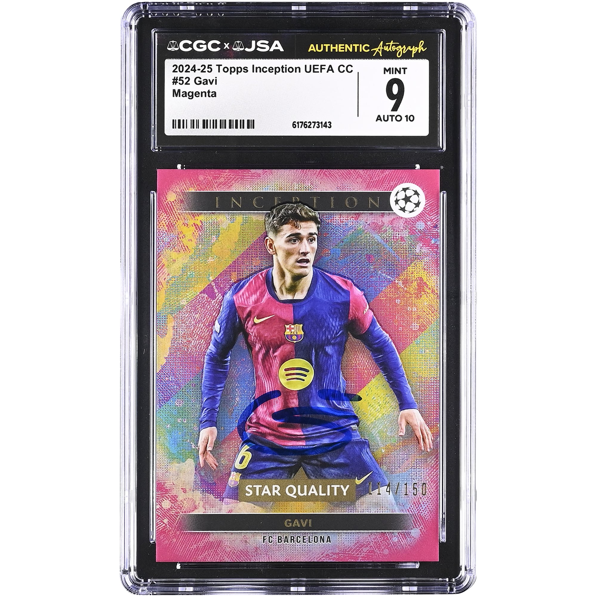 Gavi Barcelona Autographed 2024-25 Topps Inception UEFA CC Magenta #52 #/150 CGC Authenticated 9/10 Card