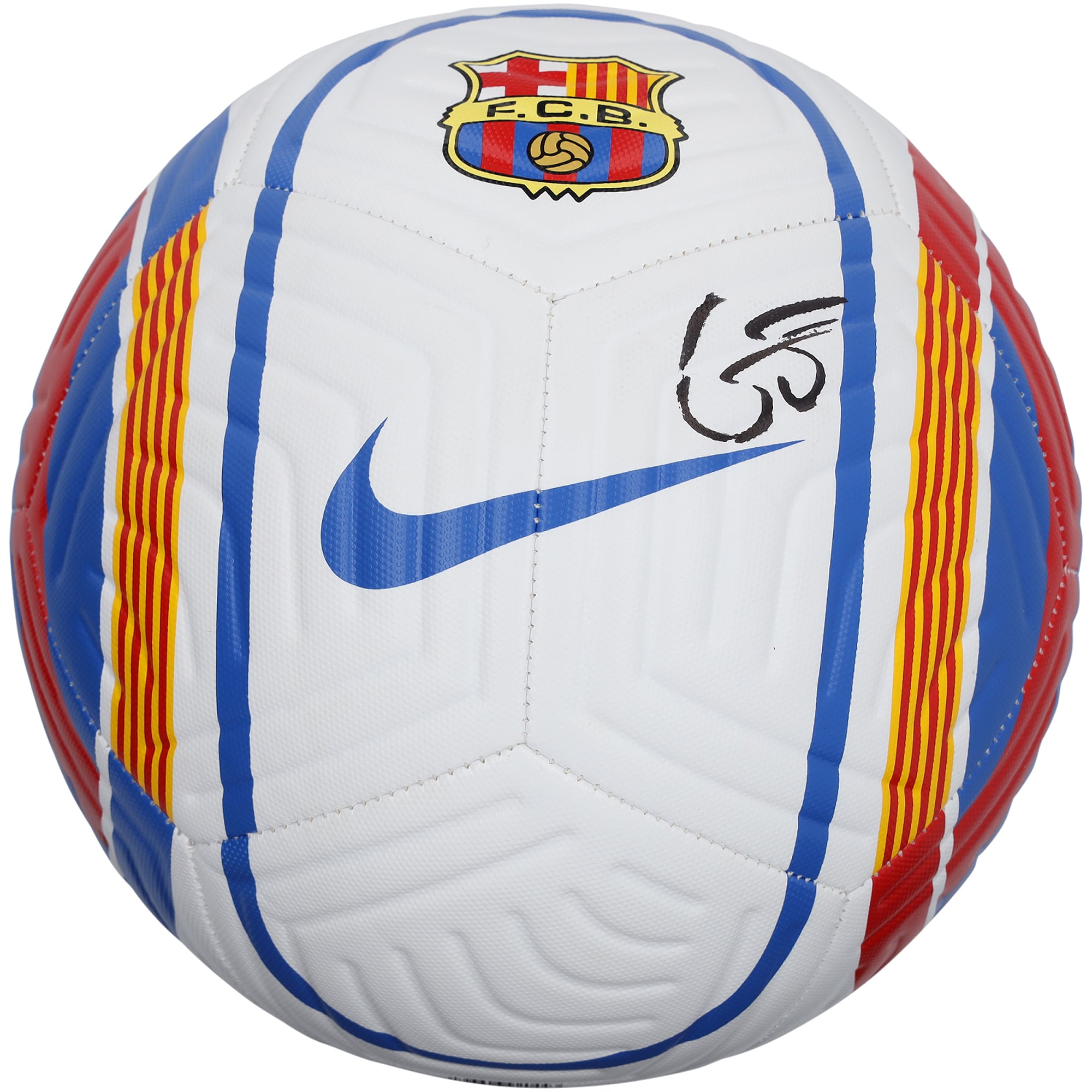 Gavi Barcelona Autographed White/Red/Blue Soccer Ball