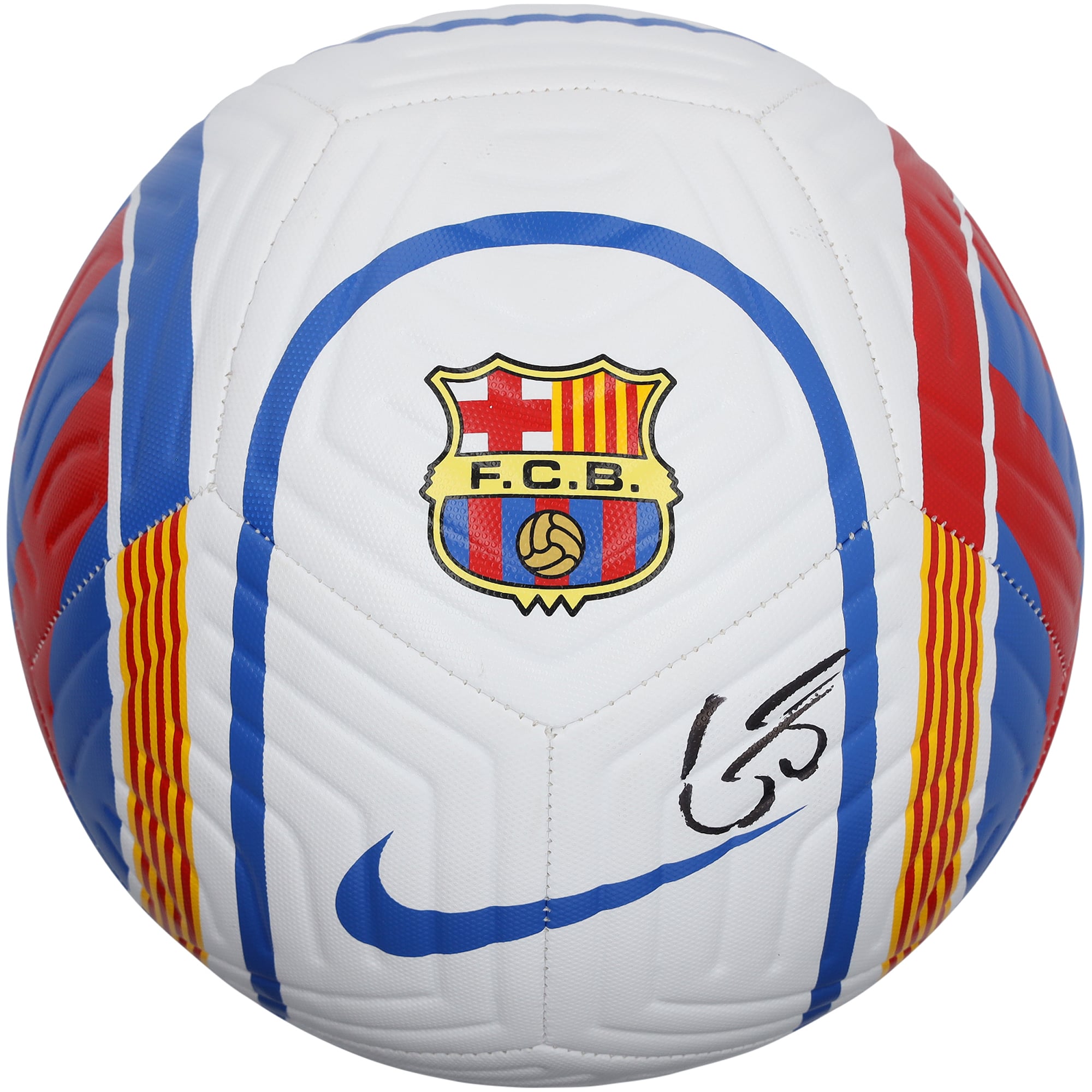Gavi Barcelona Autographed White/Red/Blue Soccer Ball