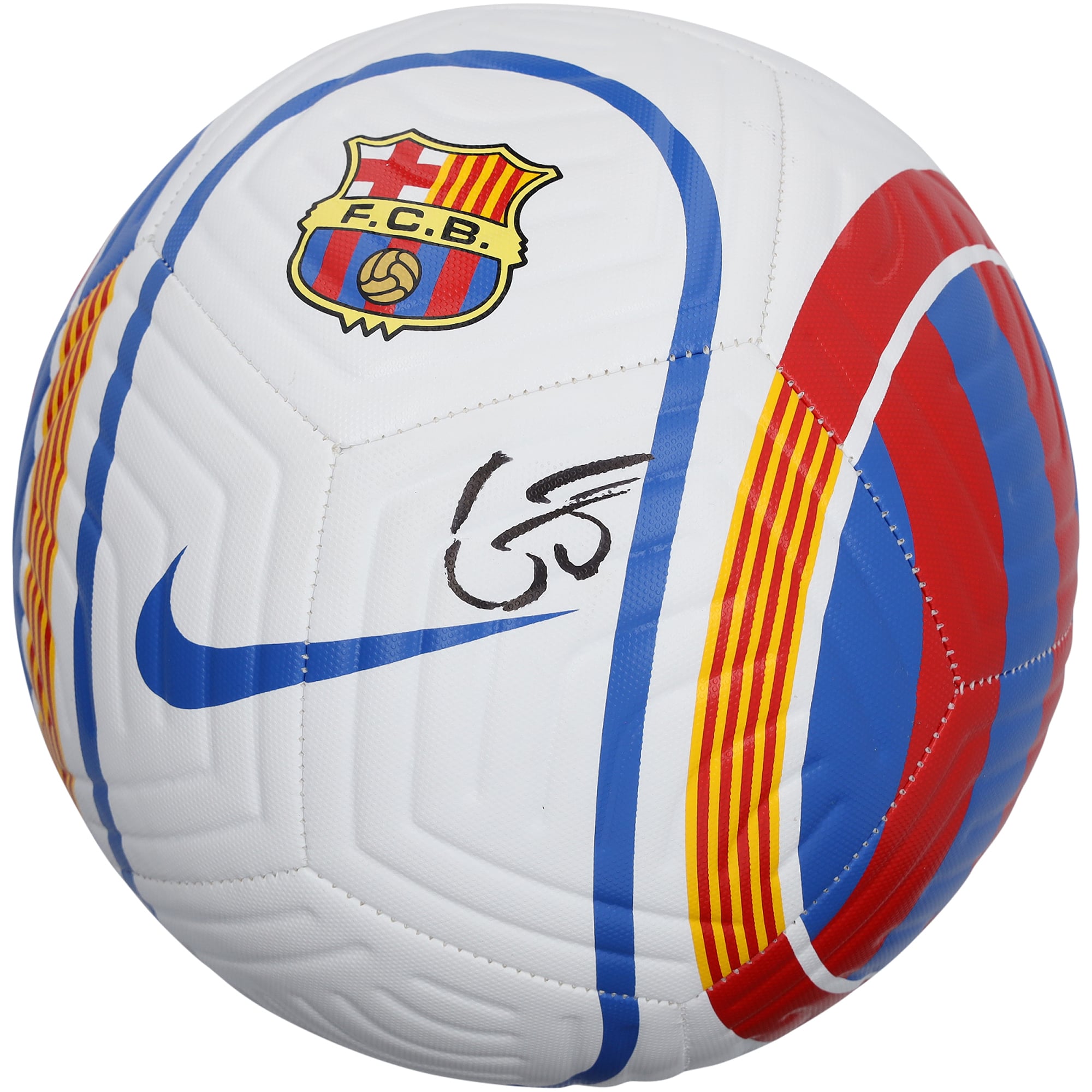 Gavi Barcelona Autographed White/Red/Blue Soccer Ball