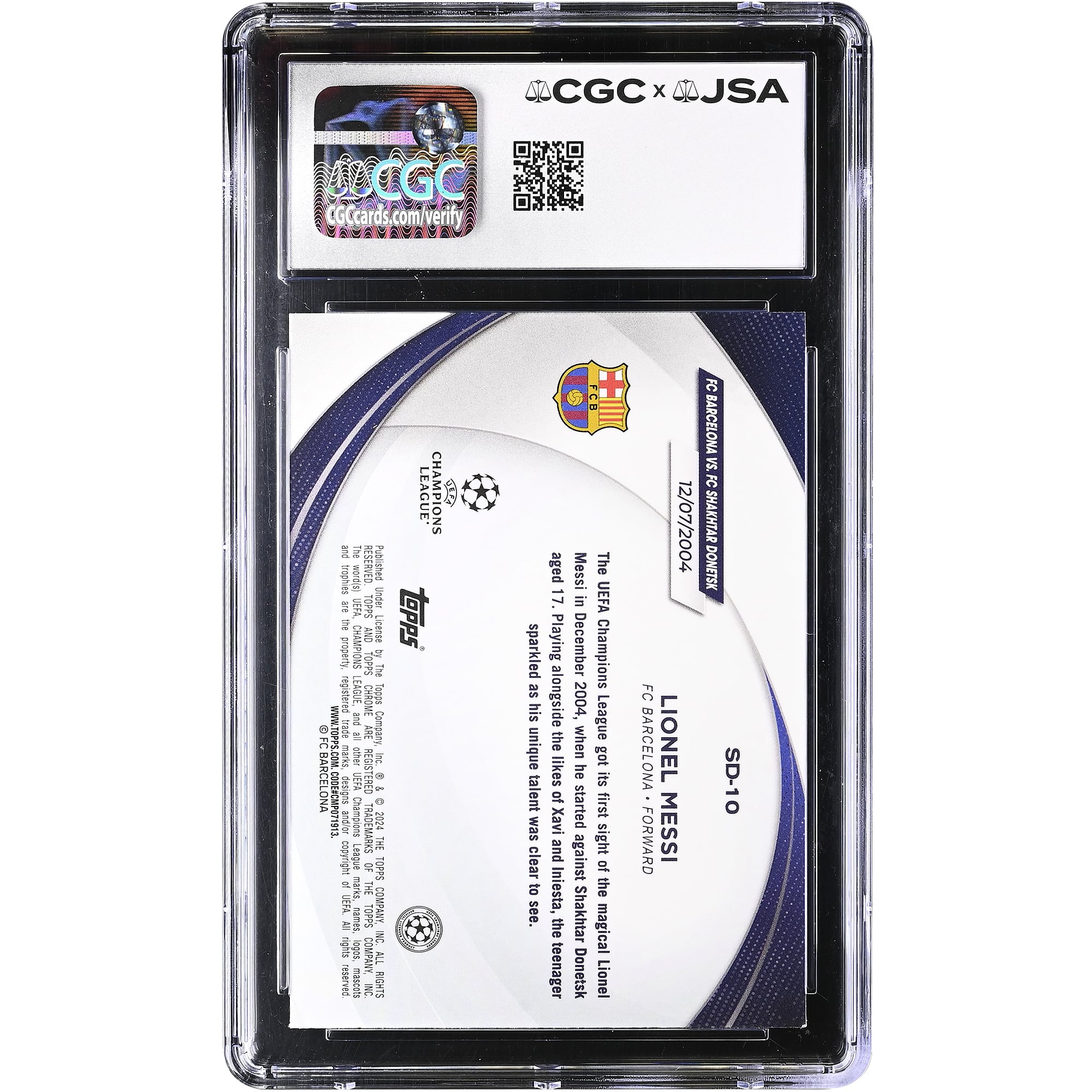 Carte autographiée Lionel Messi Barcelone 2023-24 Topps Chrome UEFA CC Starball Debuts #SD-10, authentifiée CGC 9/10