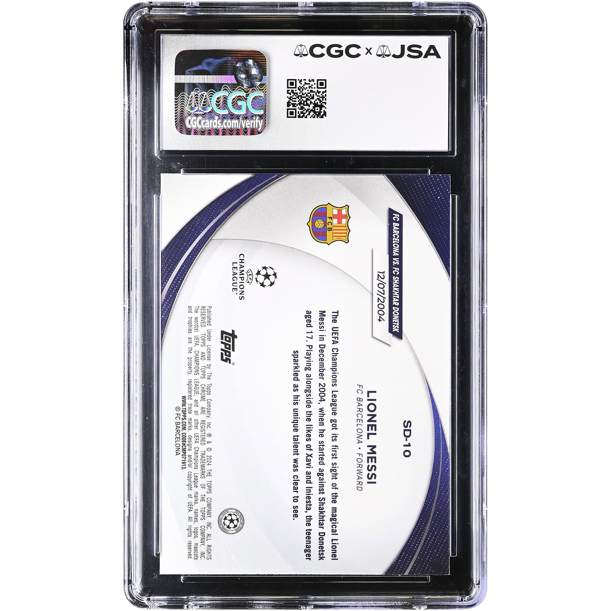 Carte autographiée Lionel Messi Barcelone 2023-24 Topps Chrome UEFA CC Starball Debuts #SD-10, authentifiée CGC 9,5/10