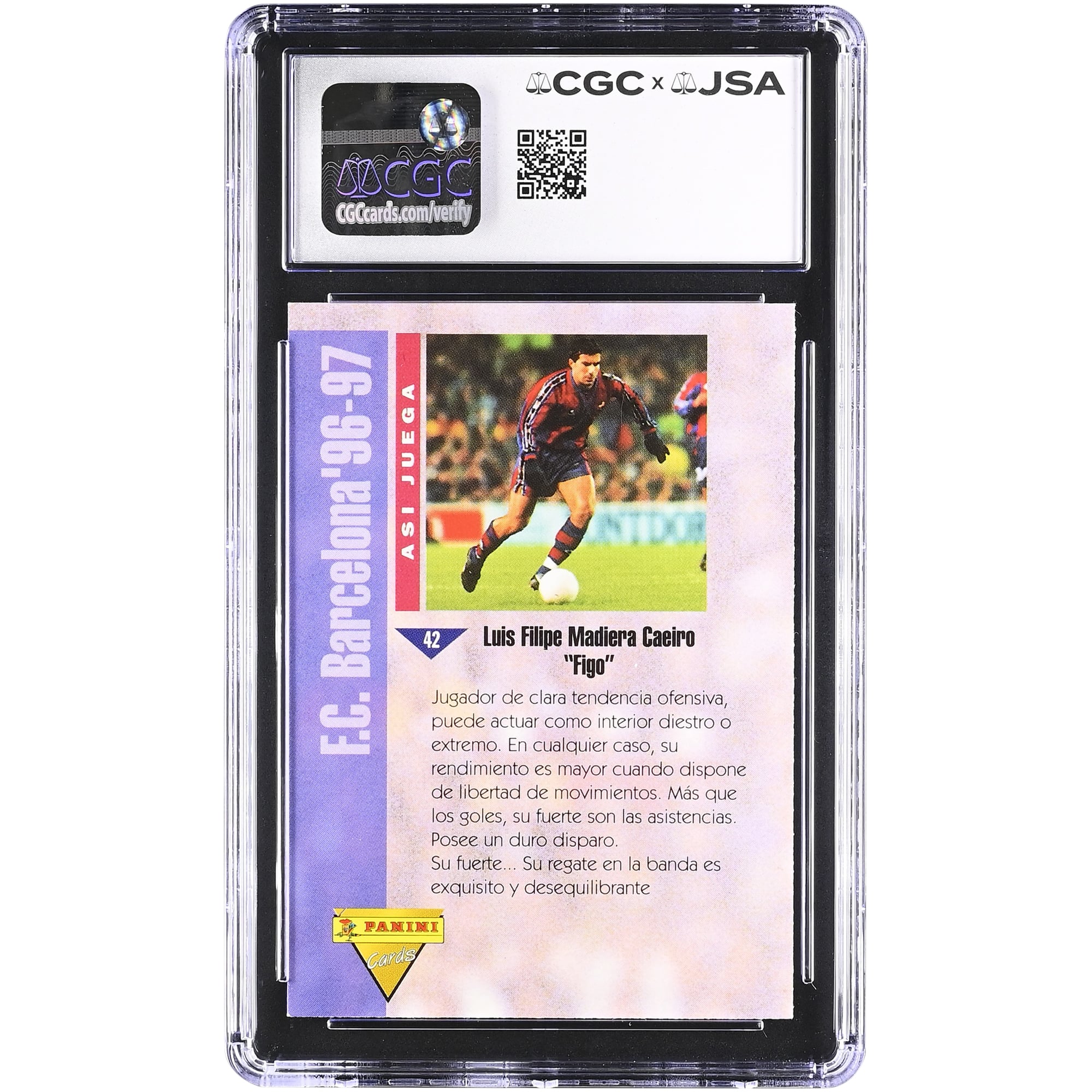 Luis Figo Barcelona Autographed 1996-97 Panini FC Barcelona #42 CGC Authenticated Auto 10 Card