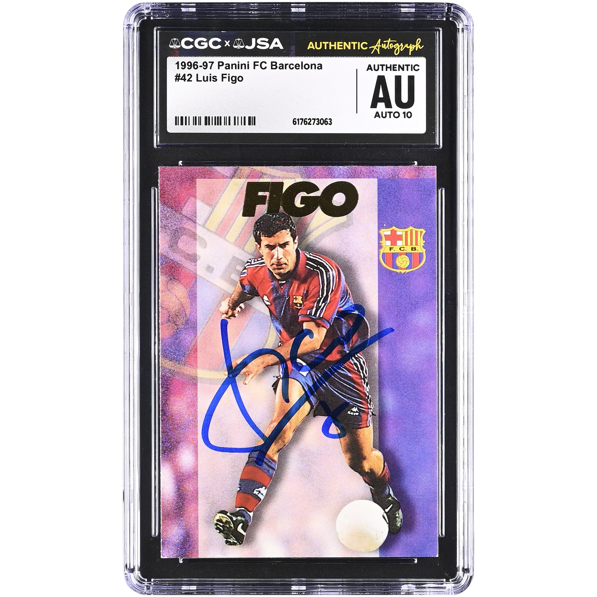 Luis Figo Barcelona Autographed 1996-97 Panini FC Barcelona #42 CGC Authenticated Auto 10 Card