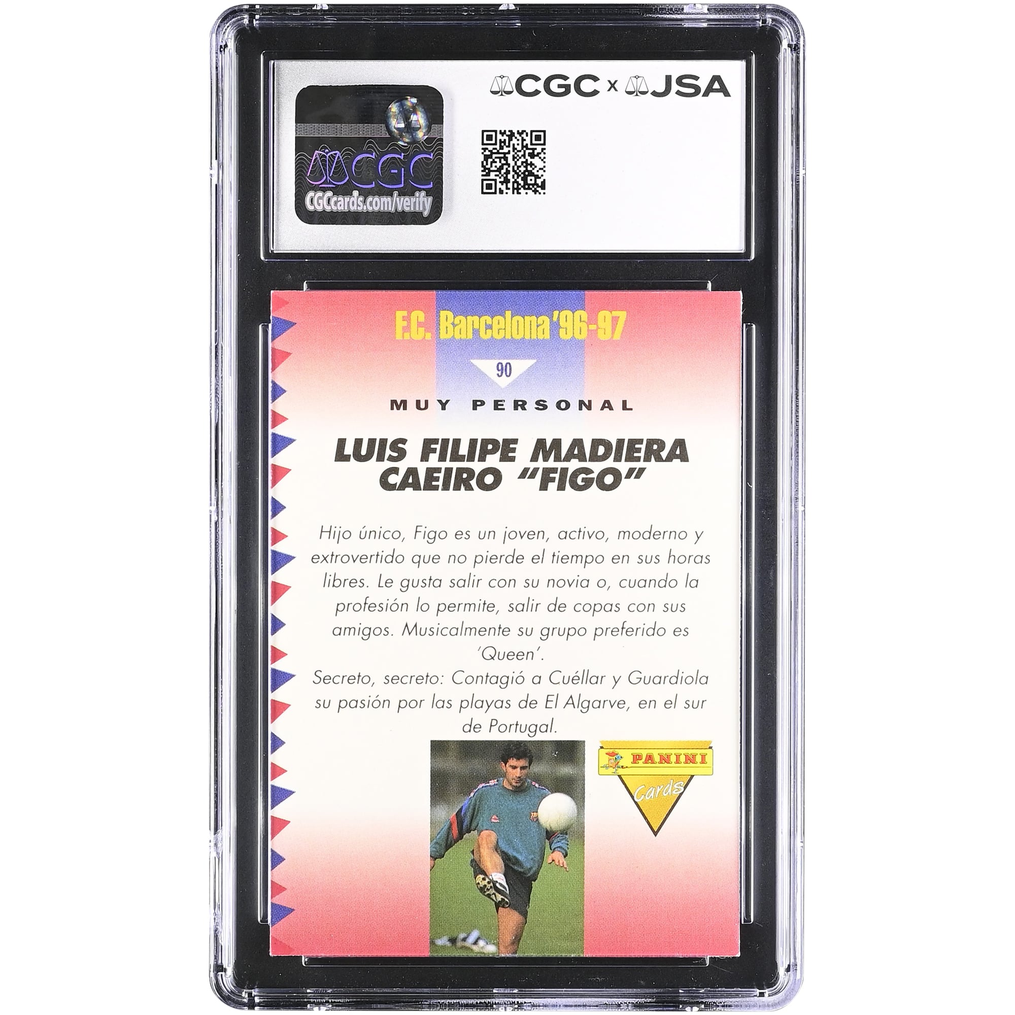 Luis Figo Barcelona Autographed 1996-97 Panini FC Barcelona #90 CGC Authenticated Auto 10 Card