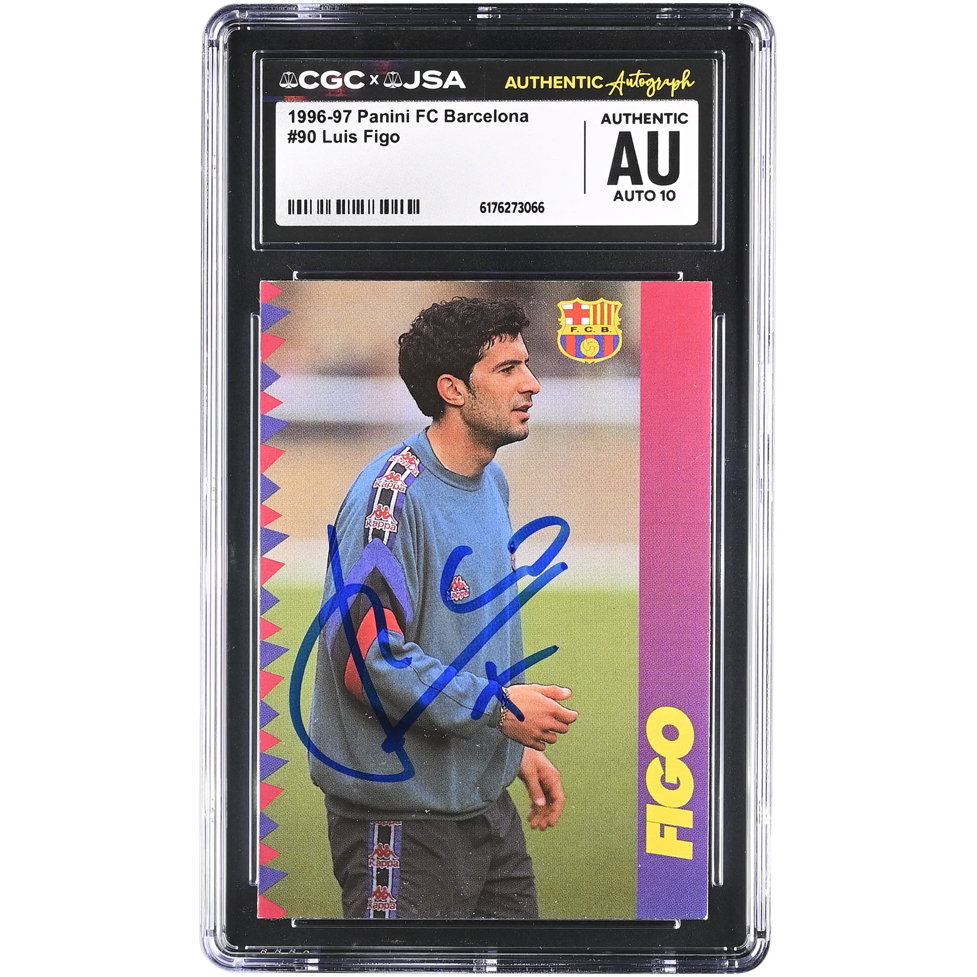 Luis Figo Barcelona Autographed 1996-97 Panini FC Barcelona #90 CGC Authenticated Auto 10 Card