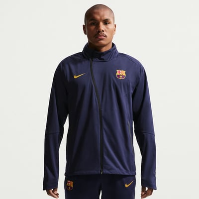Veste imperméable à capuche zippée intégrale Nike Strike Shield Barcelone - Bleue