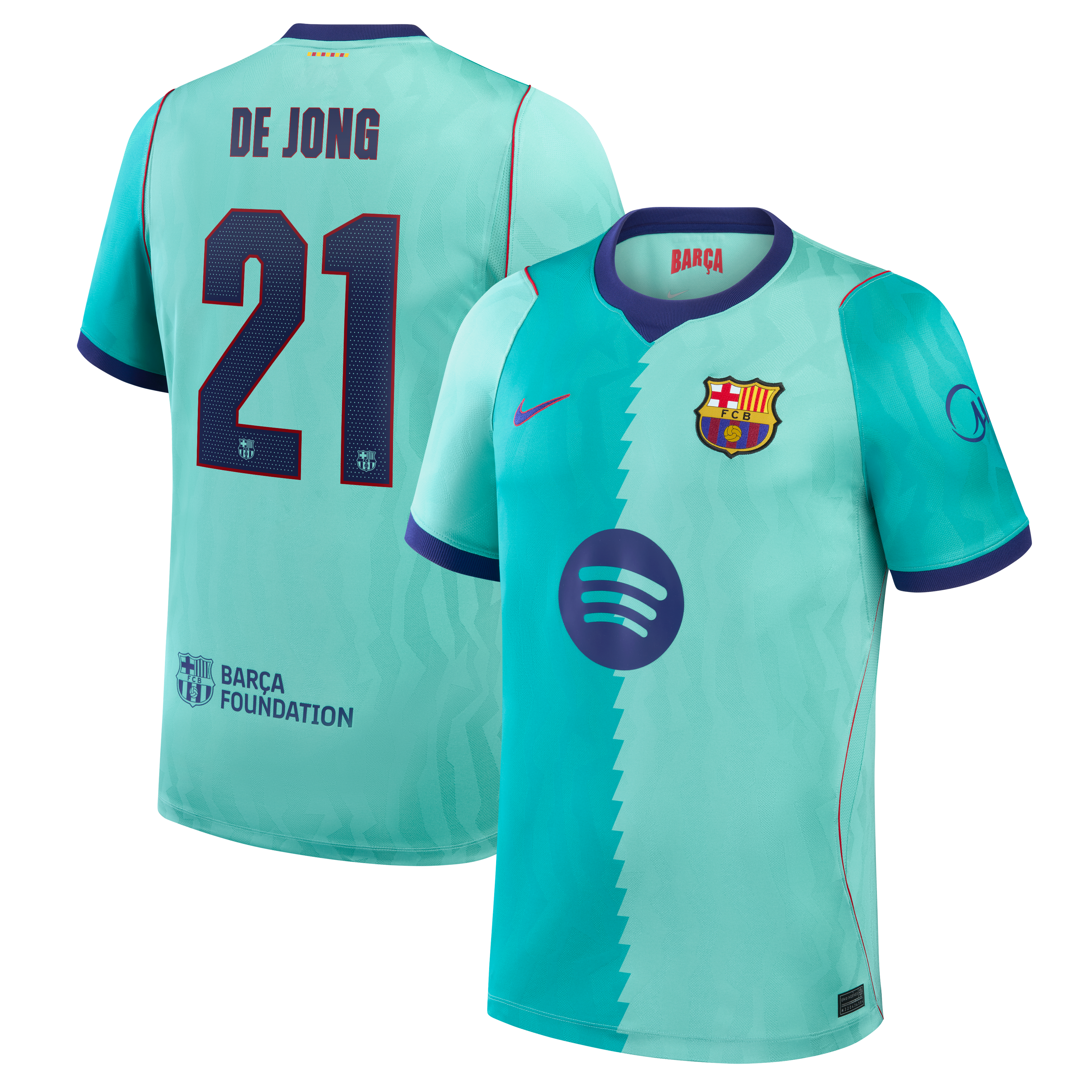 Men's Nike Frenkie de Jong Turquoise Barcelona 2026/27 Third Stadium Replica Jersey
