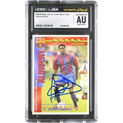 Carte autographiée de Patrick Kluivert (Barcelone) 2002-03 Magic Box Int. Futbol Match Total #NNO, authentifiée CGC AUTO 10