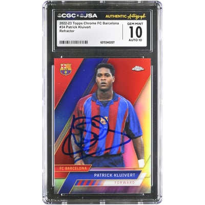 Carte autographiée de Patrick Kluivert (FC Barcelone) 2022-23 Topps Chrome Refractor n° 34, authentifiée CGC 10/10