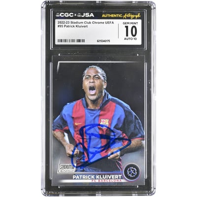Carte autographiée de Patrick Kluivert (Barcelone) 2022-23 Topps Stadium Club Chrome UEFA #95, authentifiée CGC 10/10