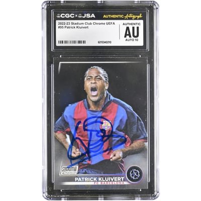 Carte autographiée Patrick Kluivert (Barcelone) 2022-23 Topps Stadium Club Chrome UEFA #95, authentifiée CGC AUTO 10