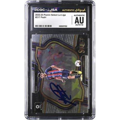 Carte autographiée de Pedri (Barcelone) Panini Select La Liga 2022-23 n° 217, authentifiée CGC AUTO 10