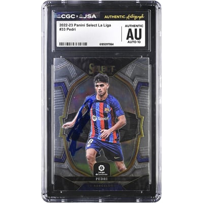 Carte autographiée de Pedri (Barcelone) Panini Select La Liga 2022-23 n° 33, authentifiée CGC AUTO 10