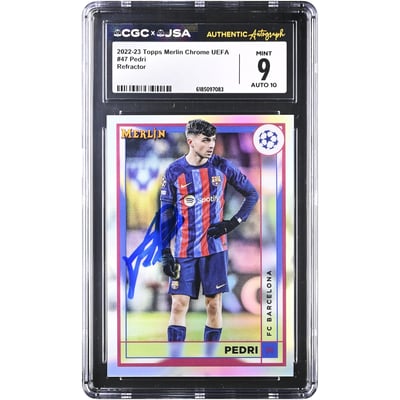 Carte Pedri Barcelone autographiée 2022-23 Topps Merlin Chrome UEFA Refractor n° 47, authentifiée CGC 9/10