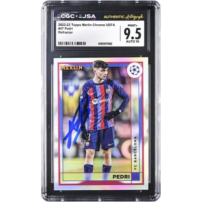 Carte Pedri Barcelone autographiée 2022-23 Topps Merlin Chrome UEFA Refractor n° 47, authentifiée CGC 9,5/10