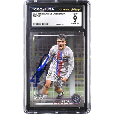 Carte autographiée de Pedri Barcelone, Topps Stadium Club Chrome 2022-23 n° 62, authentifiée CGC 9/10