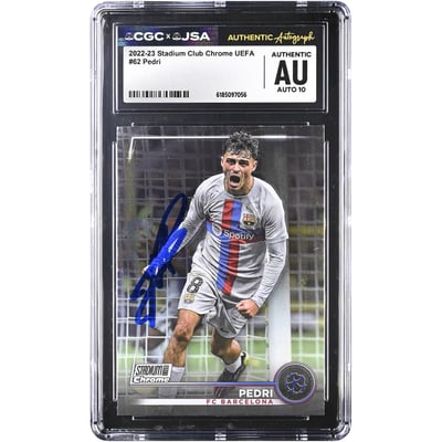 Carte autographiée Pedri Barcelona 2022-23 Topps Stadium Club Chrome n° 62, authentifiée CGC AUTO 10