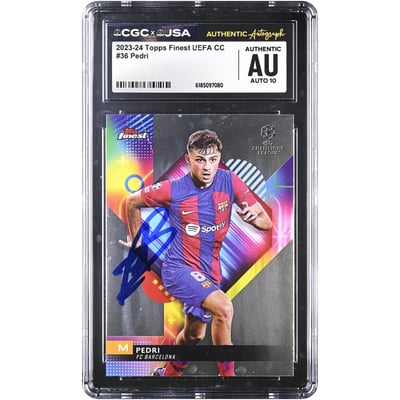 Carte Pedri Barcelone autographiée 2023-24 Topps Finest UEFA CC #36 authentifiée CGC AUTO 10