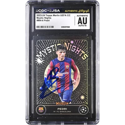 Carte autographiée Pedri Barcelone 2023-24 Topps Merlin UEFA CC Mystic Nights #MN-6 authentifiée CGC AUTO 10
