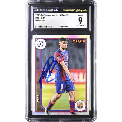 Carte Pedri Barcelone autographiée 2023-24 Topps Merlin UEFA CC Refractor n° 33, authentifiée CGC 9/10