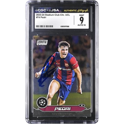 Carte autographiée de Pedri Barcelone, Topps Stadium Club Chrome 2023-24, n° 74, authentifiée CGC 9/10