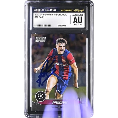 Carte autographiée Pedri Barcelona 2023-24 Topps Stadium Club Chrome n° 74, authentifiée CGC AUTO 10