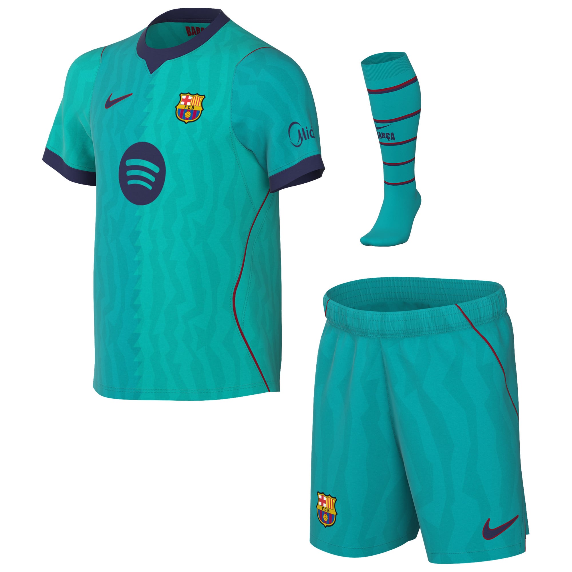 Ensemble réplique du troisième maillot de stade Nike turquoise FC Barcelone pour enfants d'âge préscolaire (saison 2026/27).