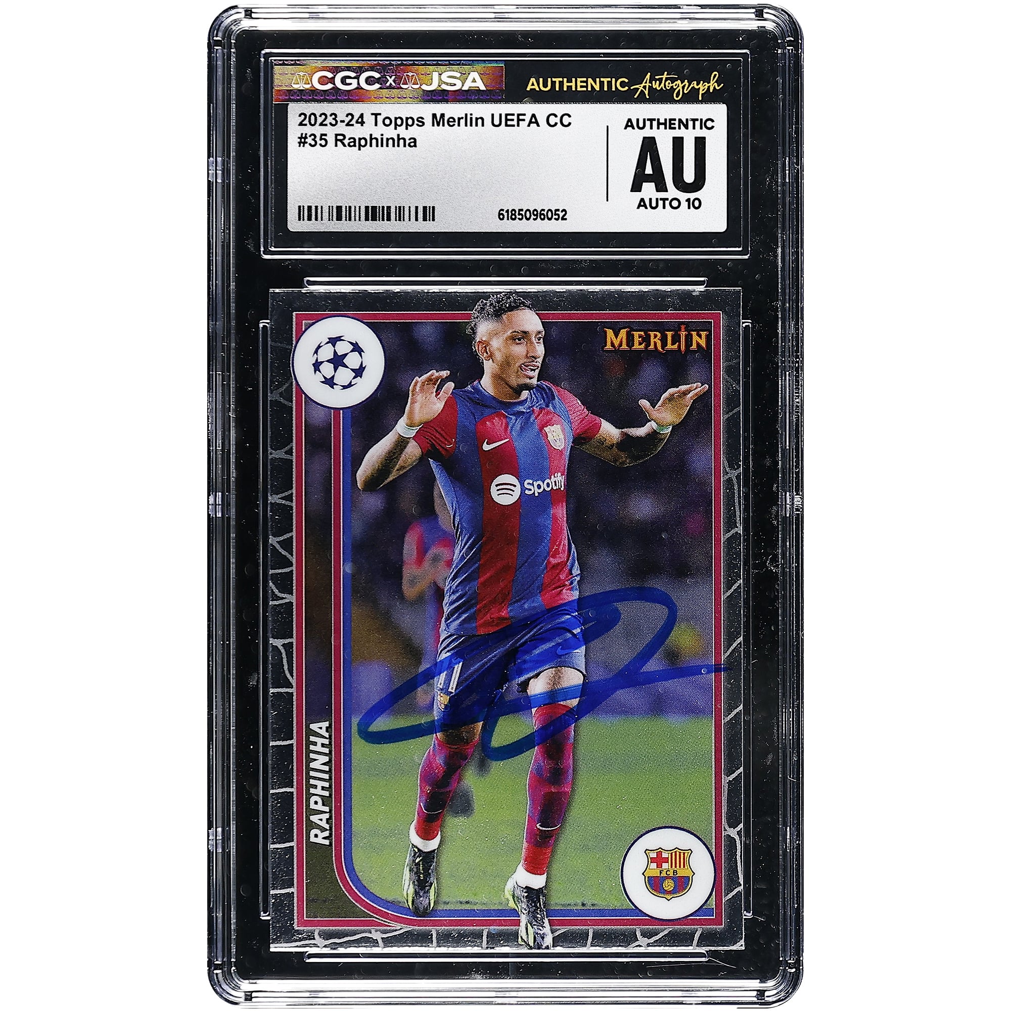 Carte Raphinha Barcelone 2023-24 Topps Merlin UEFA CC #35 authentifiée CGC Auto 10