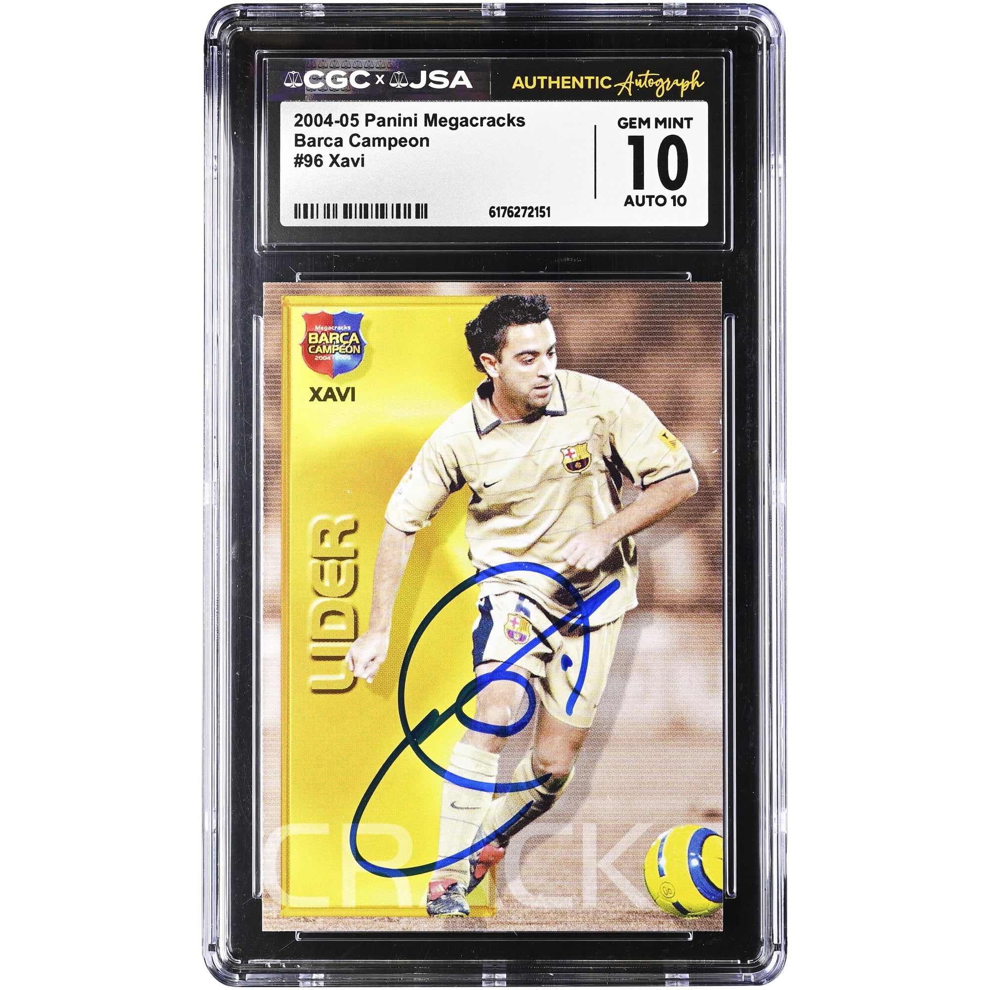 Xavi Hernandez Barcelona Autographed 2004-05 Panini Megacracks Barca Campeon #96 CGC Authenticated 10/10 Card