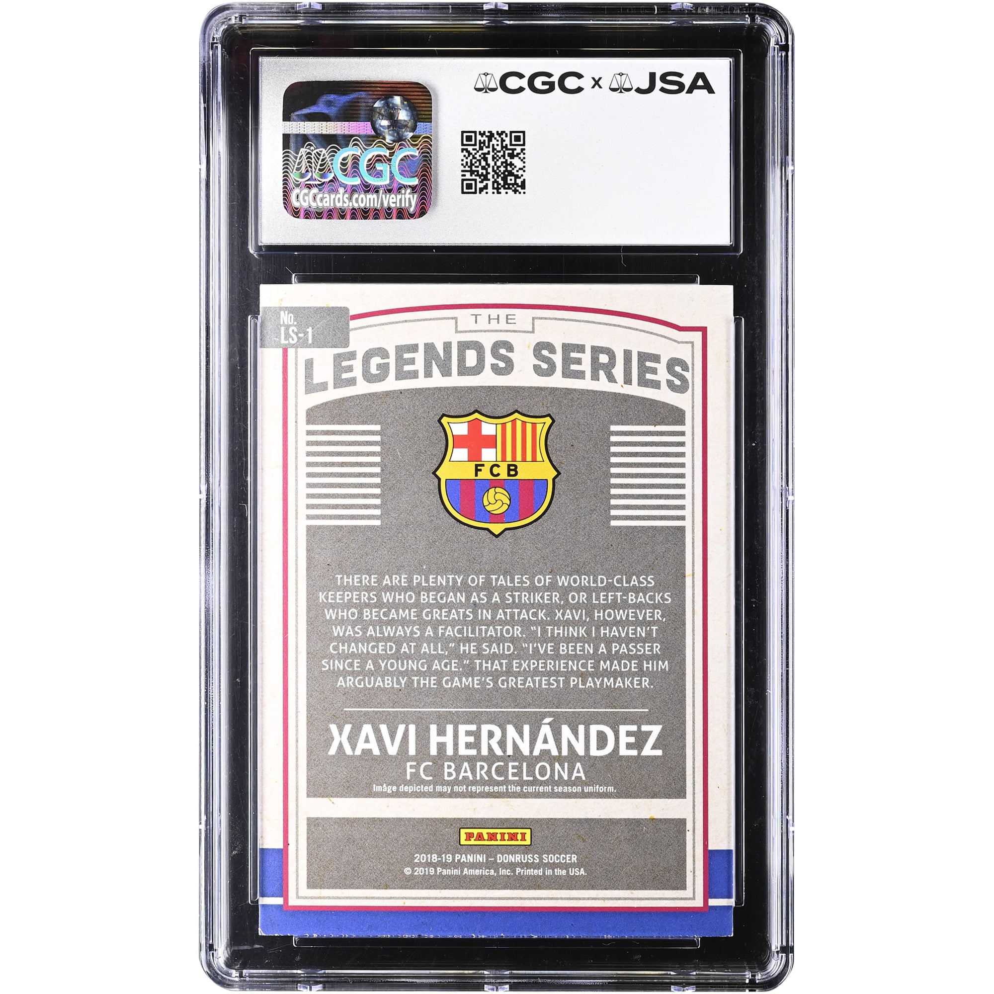 Xavi Hernandez Barcelona Autographed 2018-19 Panini Donruss Legends Series #LS-1 CGC Authenticated Auto 10 Card