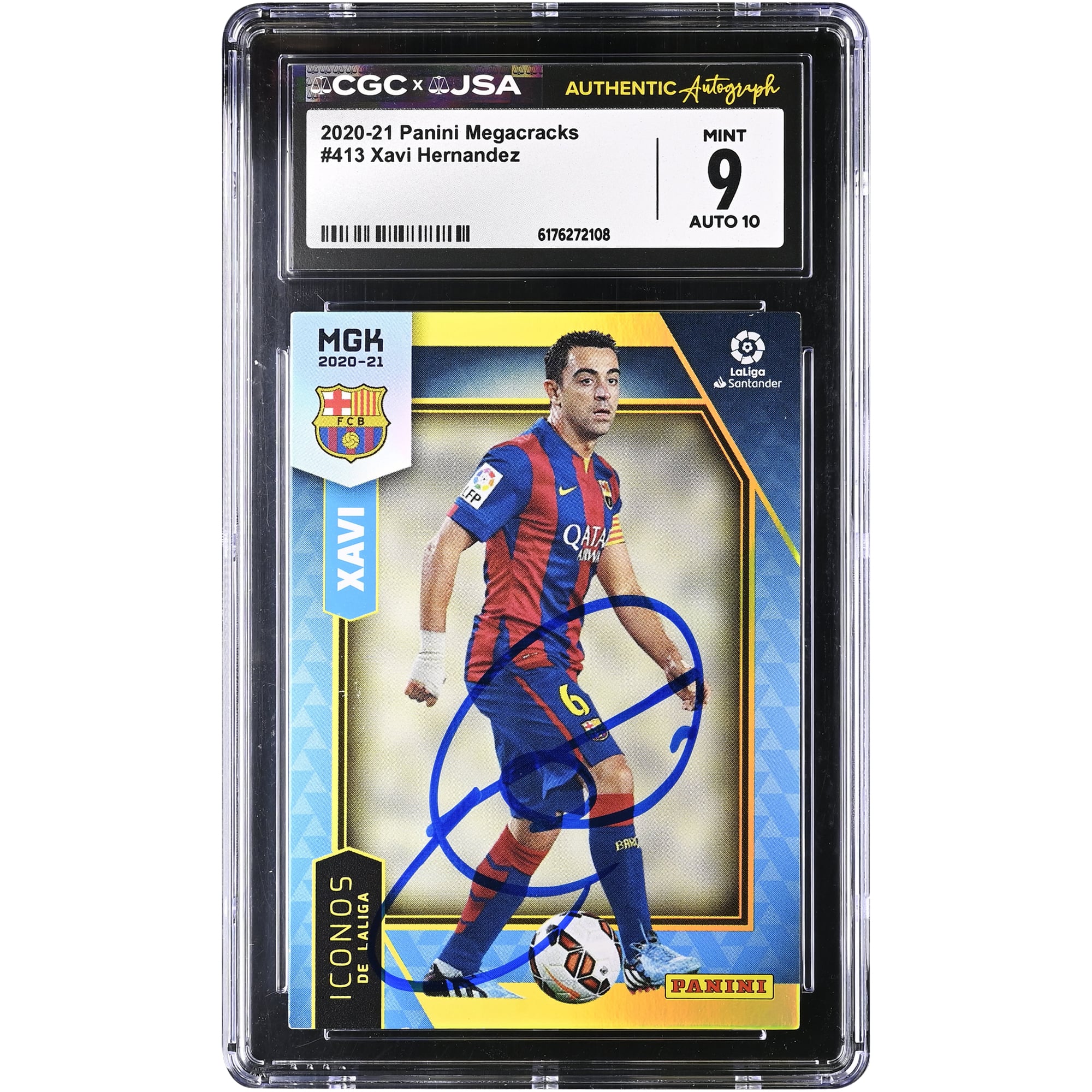 Xavi Hernandez Barcelona Autographed 2020-21 Panini Megacracks #413 CGC Authenticated 9/10 Card