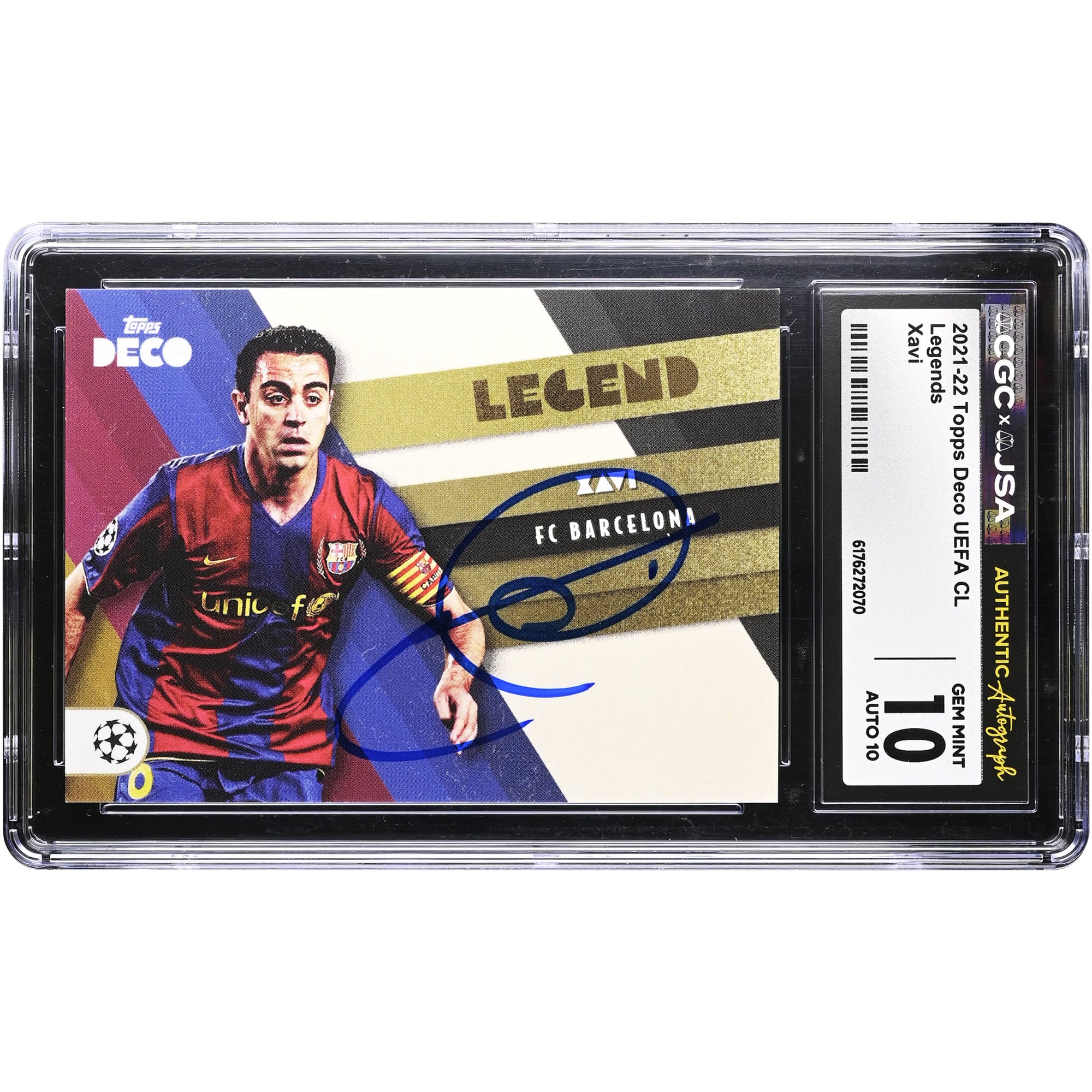 Xavi Hernandez Barcelona Autographed 2021-22 Topps Deco UEFA CL Legends #NNO CGC Authenticated 10/10 Card