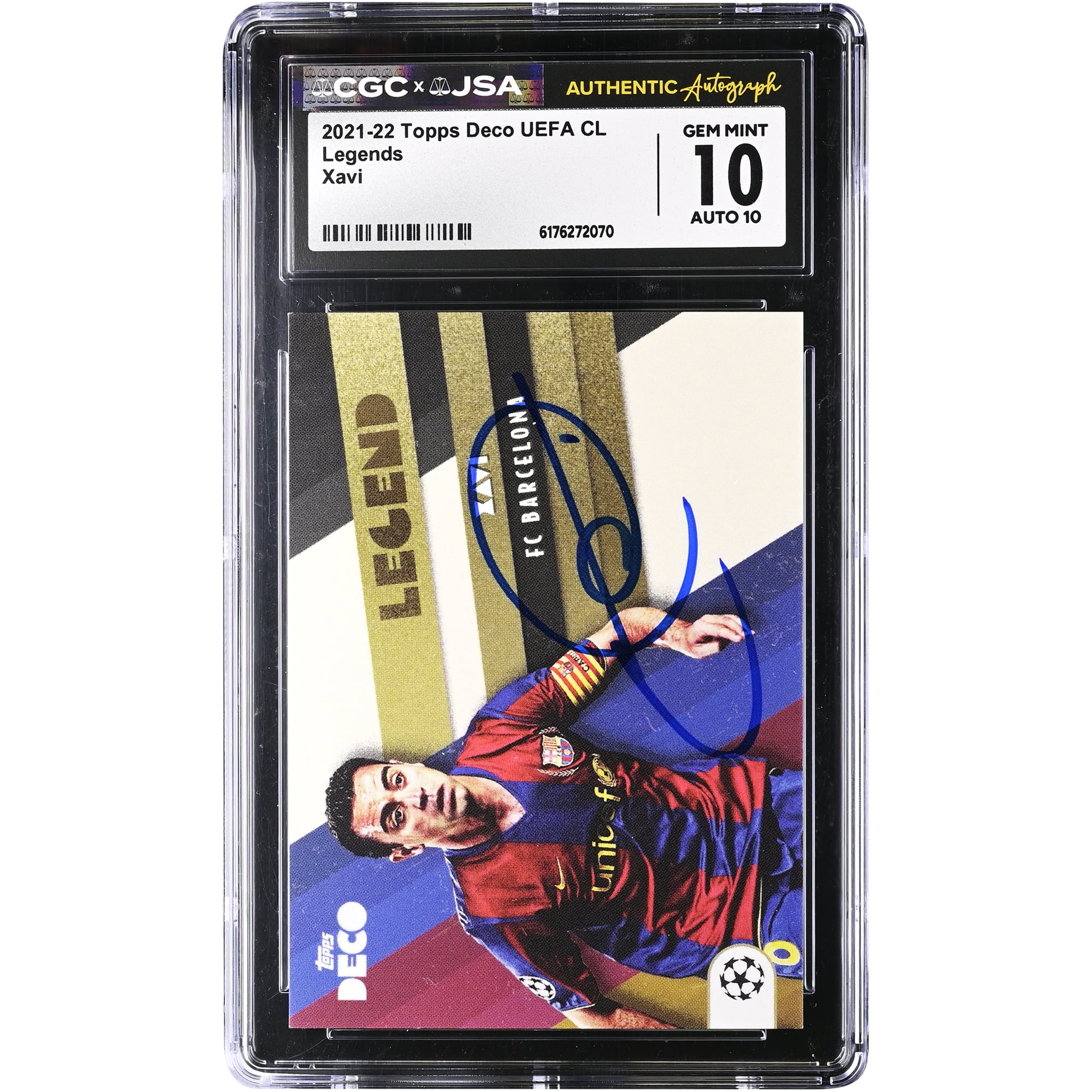 Xavi Hernandez Barcelona Autographed 2021-22 Topps Deco UEFA CL Legends #NNO CGC Authenticated 10/10 Card