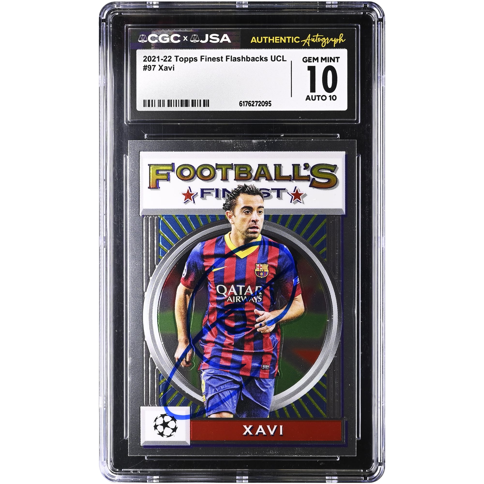 Xavi Hernandez Barcelona Autographed 2021-22 Topps Finest Flashbacks UCL #97 CGC Authenticated 10/10 Card