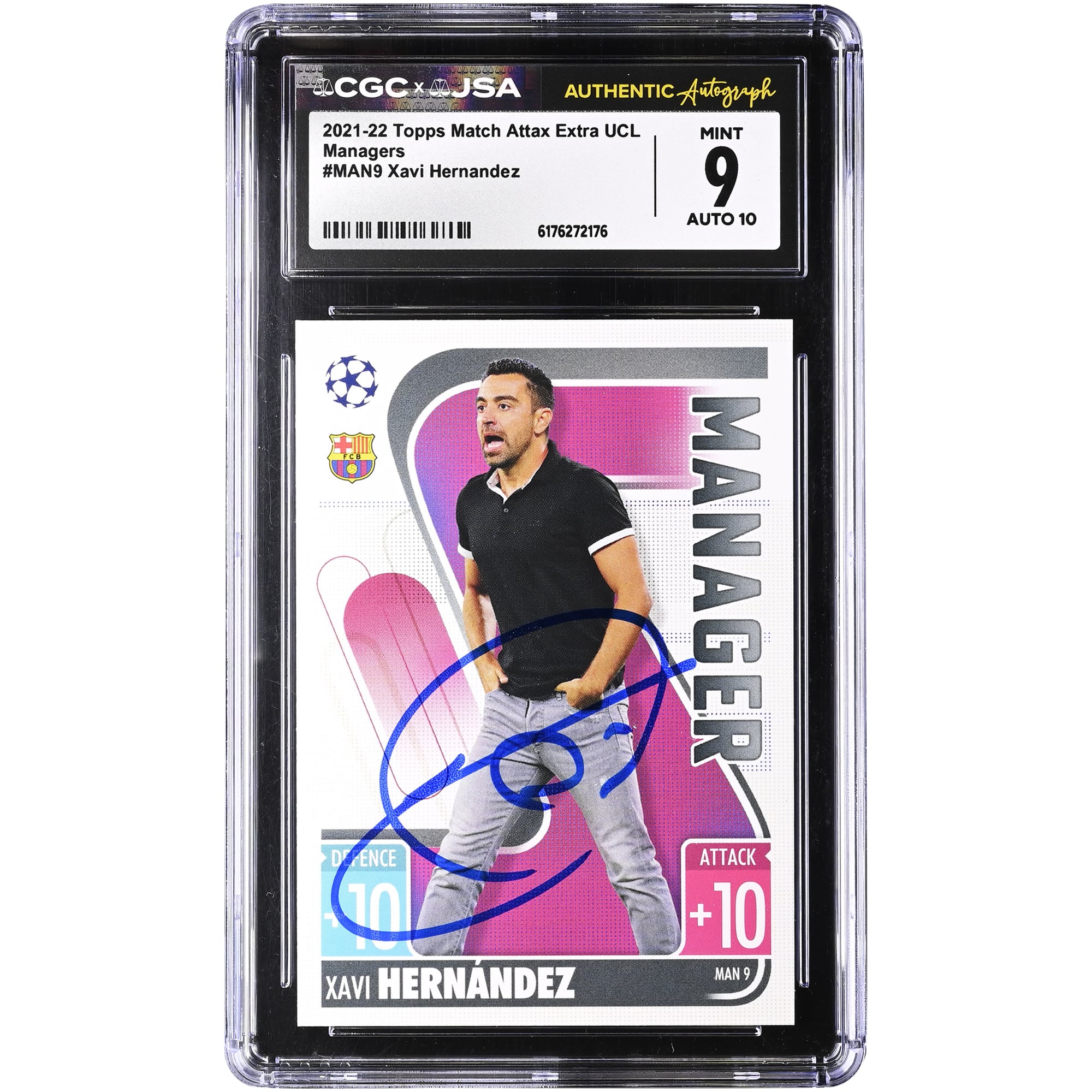 Xavi Hernandez Barcelona Autographed 2021-22 Topps Match Attax Extra UCL Managers #MAN9 CGC Authenticated 9/10 Card