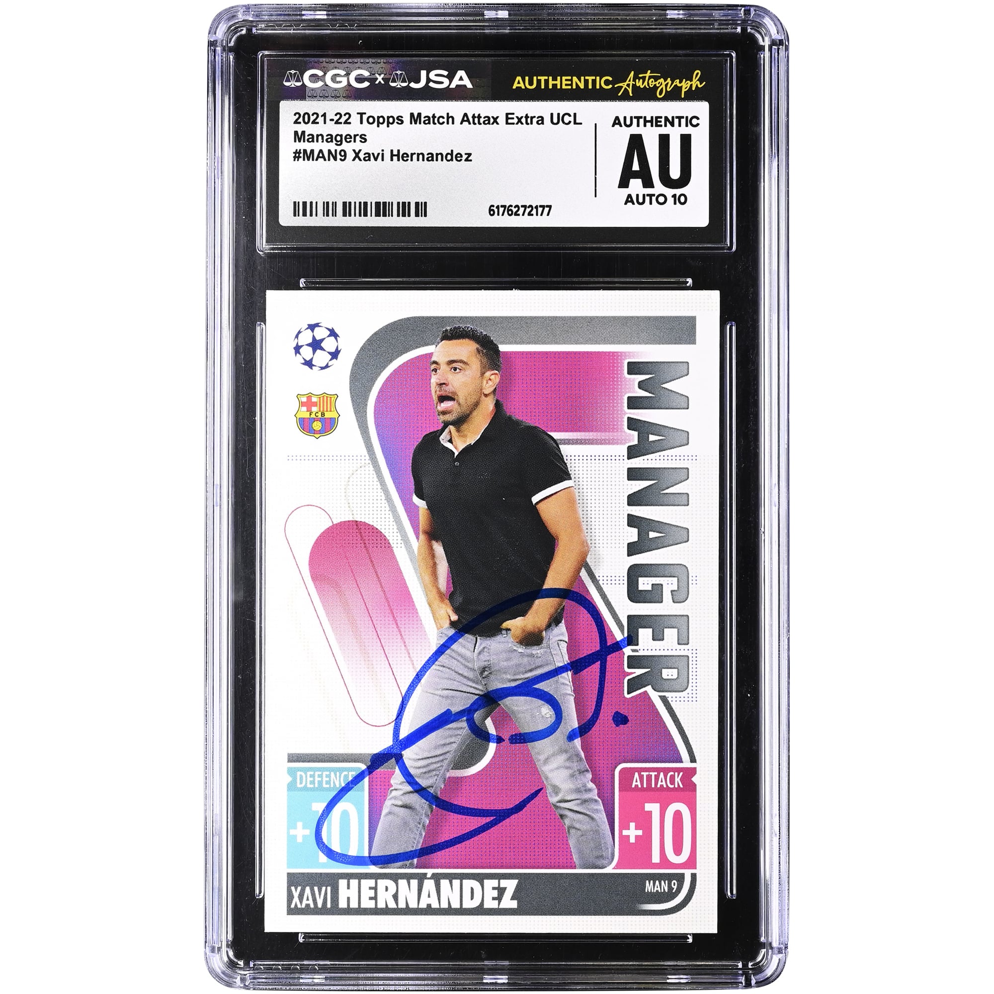 Xavi Hernandez Barcelona Autographed 2021-22 Topps Match Attax Extra UCL Managers #MAN9 CGC Authenticated Auto 10 Card
