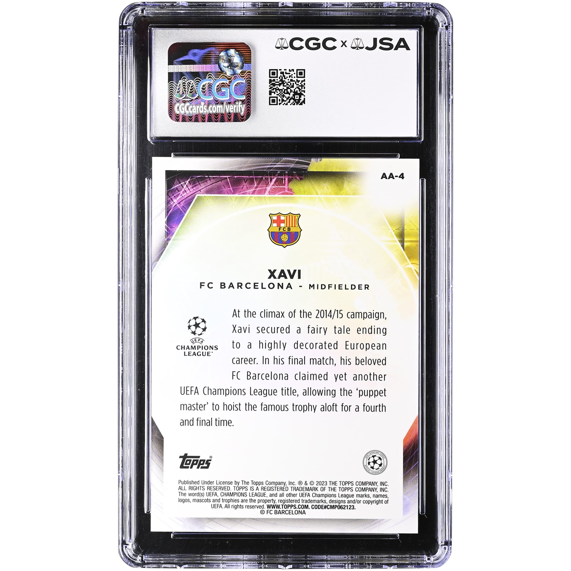 Xavi Hernandez Barcelona Autographed 2022-23 Topps Merlin Chrome UEFA Ageless Alchemy #AA-4 CGC Authenticated 10/10 Card