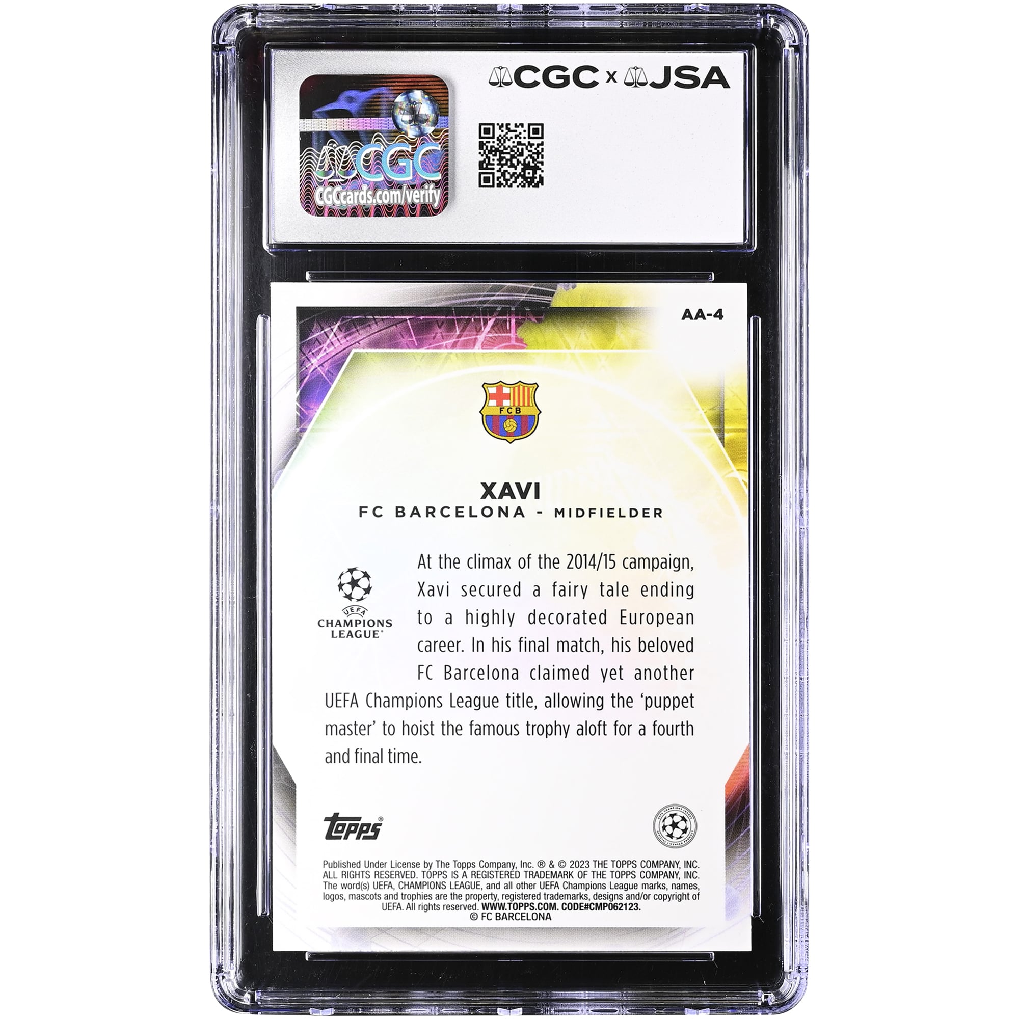Xavi Hernandez Barcelona Autographed 2022-23 Topps Merlin Chrome UEFA Ageless Alchemy #AA-4 CGC Authenticated 9/10 Card