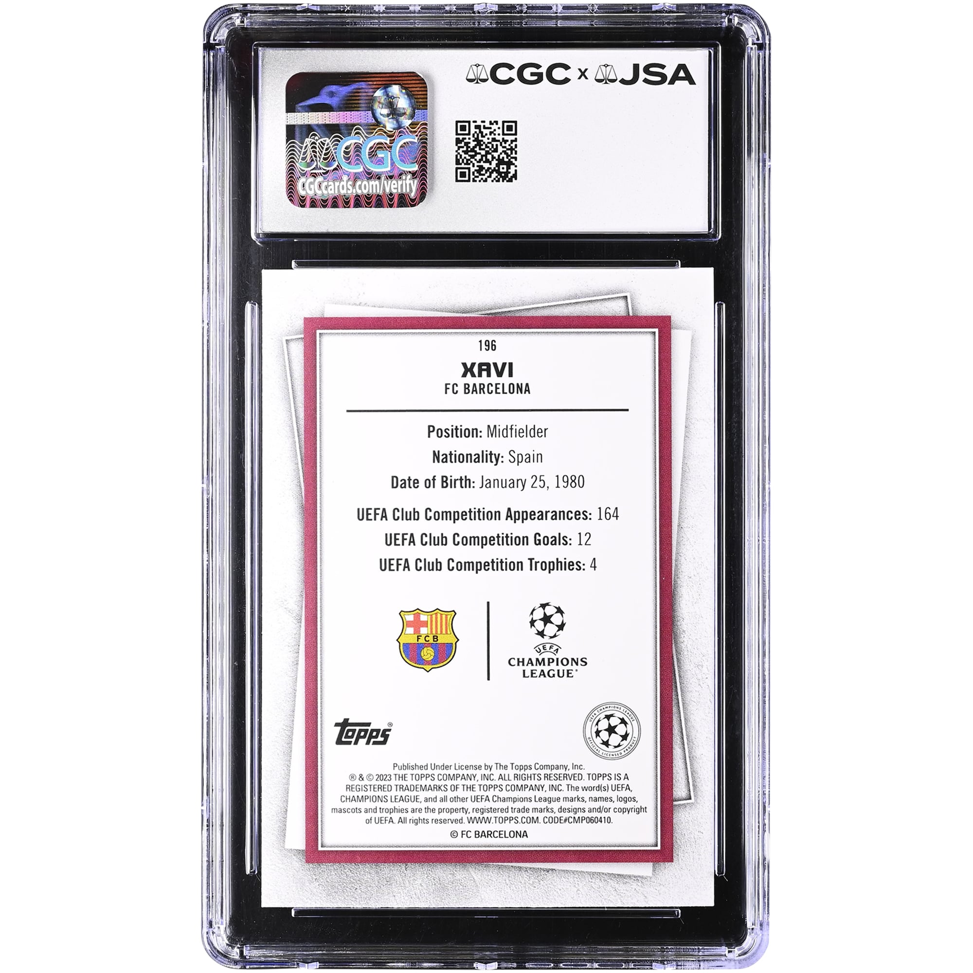 Xavi Hernandez Barcelona Autographed 2022-23 Topps UEFA CC Legends #196 CGC Authenticated 10/10 Card
