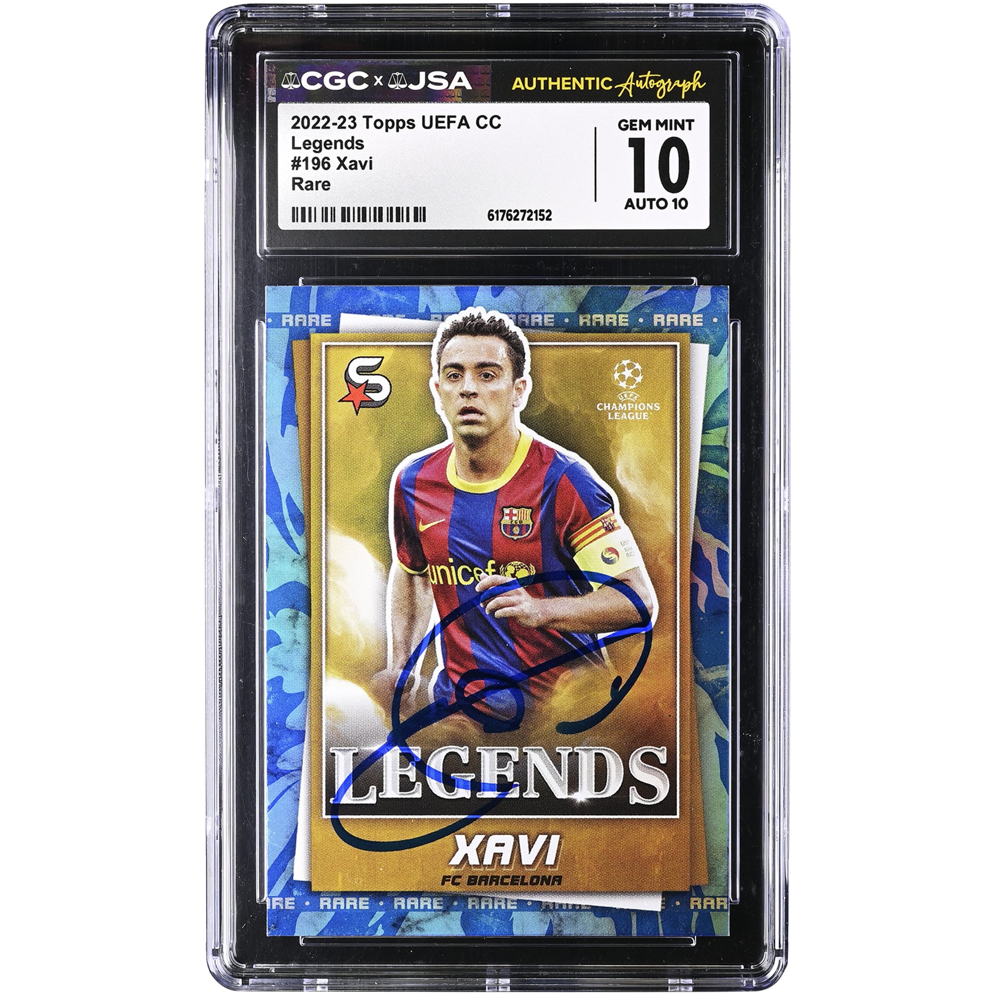 Xavi Hernandez Barcelona Autographed 2022-23 Topps UEFA CC Legends Rare #196 CGC Authenticated 10/10 Card