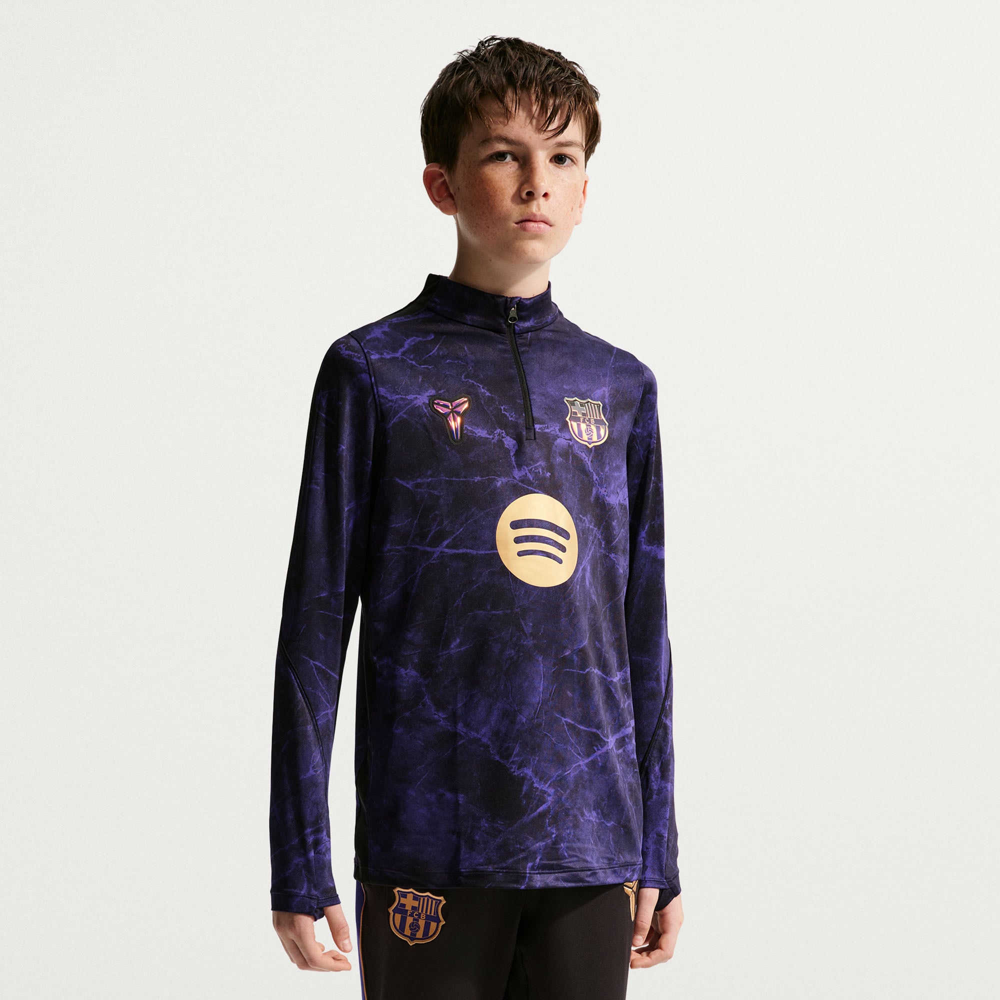 Maillot Nike FC Barcelone extérieur Strike Drill Dri-FIT noir pour enfant (saison 2026/27) à col zippé