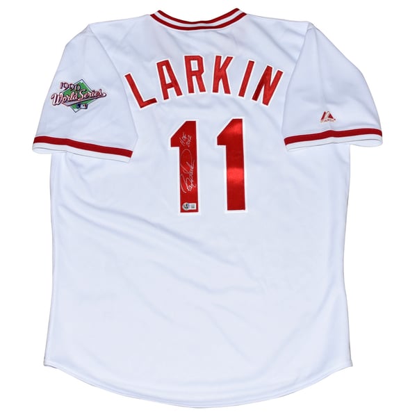 Majestic Men's Barry Larkin 1990 Cincinnati Reds World Series Grey Cooperstown Jersey - Officially Licensed