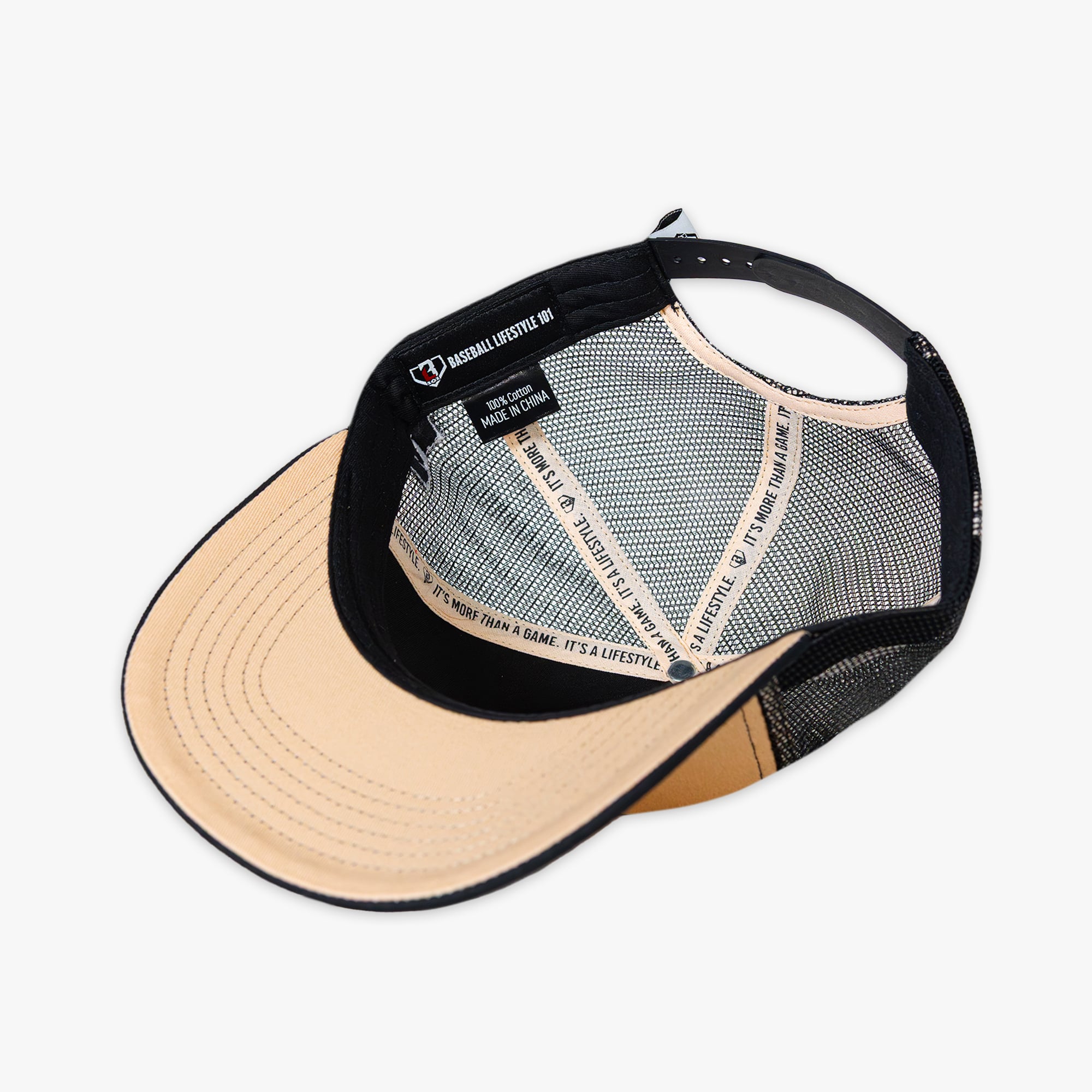Men's Baseball Lifestyle 101 Cream/Black Bat And Bridle Adjustable Trucker Hat