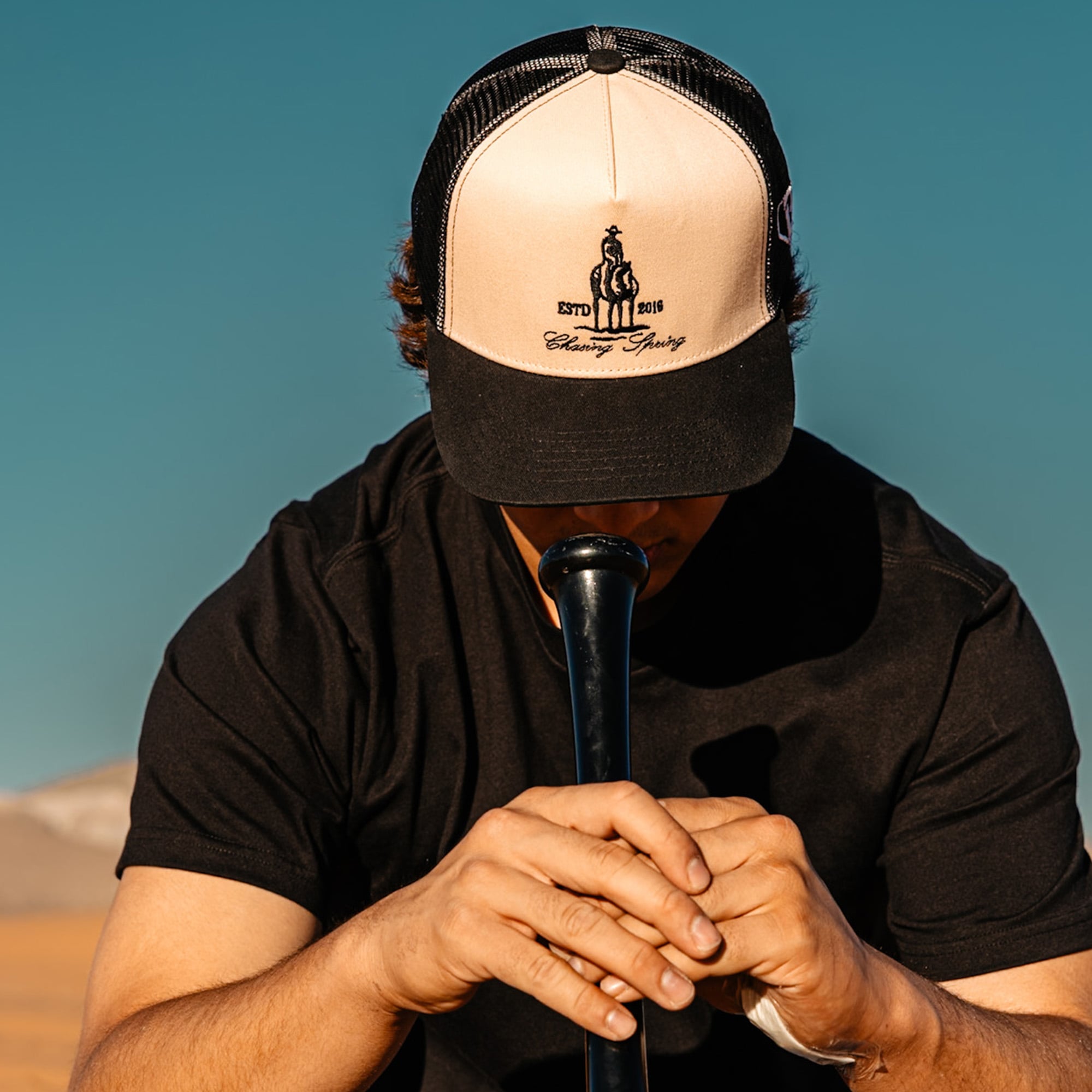 Men's Baseball Lifestyle 101 Cream/Black Bat And Bridle Adjustable Trucker Hat