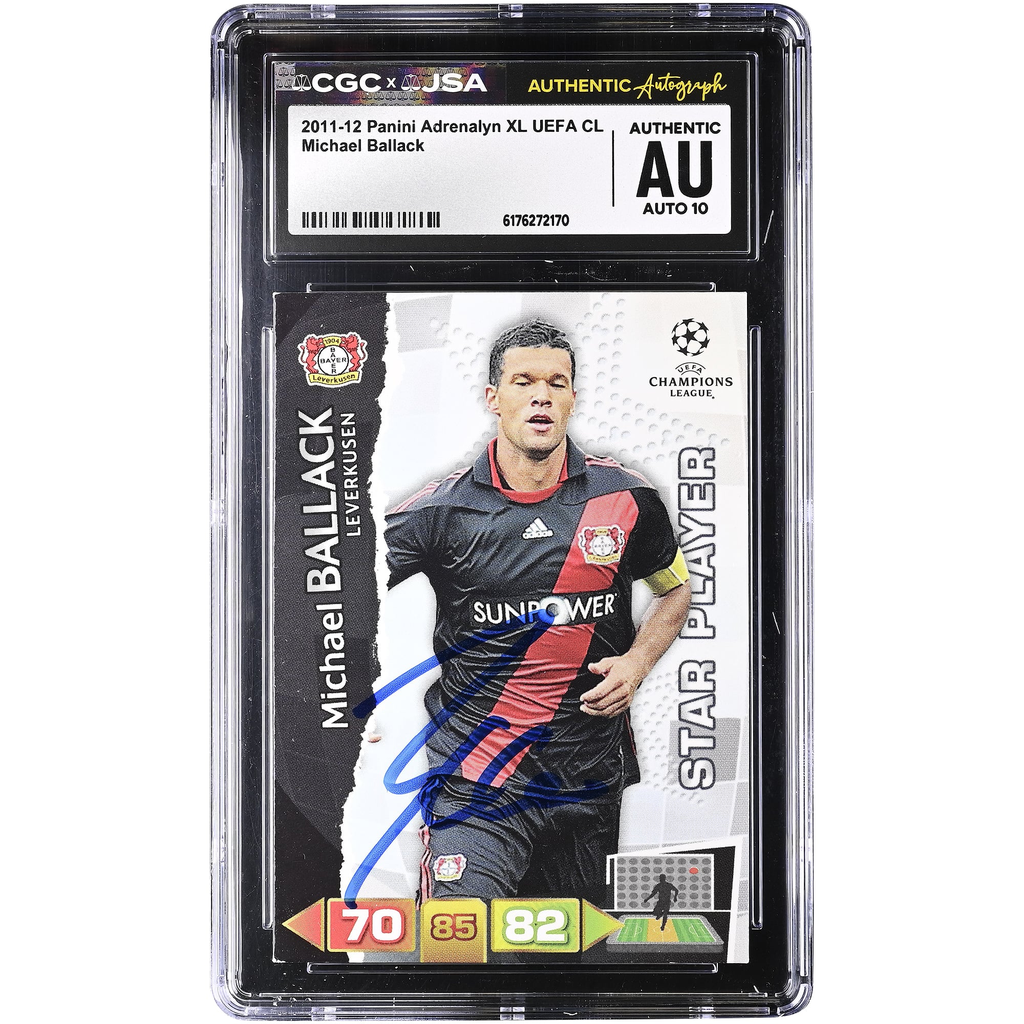 Michael Ballack Bayer Leverkusen Autographed 2011-12 Panini Adrenalyn XL UEFA CL #NNO CGC Authenticated Auto 10 Card
