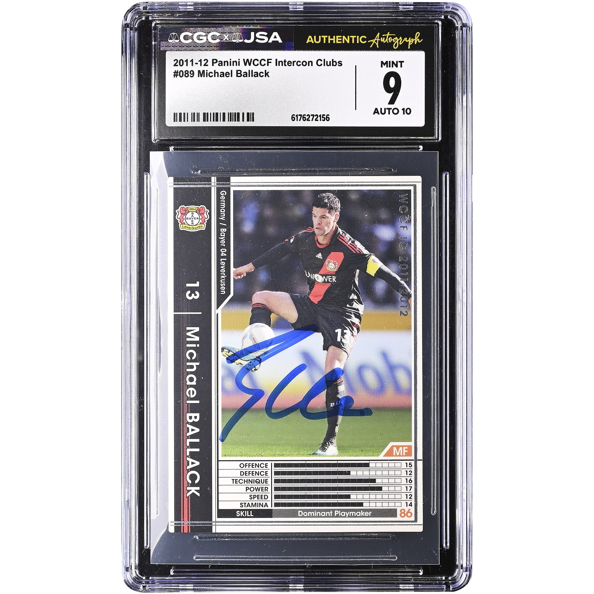 Michael Ballack Bayer Leverkusen Autographed 2011-12 Panini WCCF Intercon Clubs #89 CGC Authenticated 9/10 Card