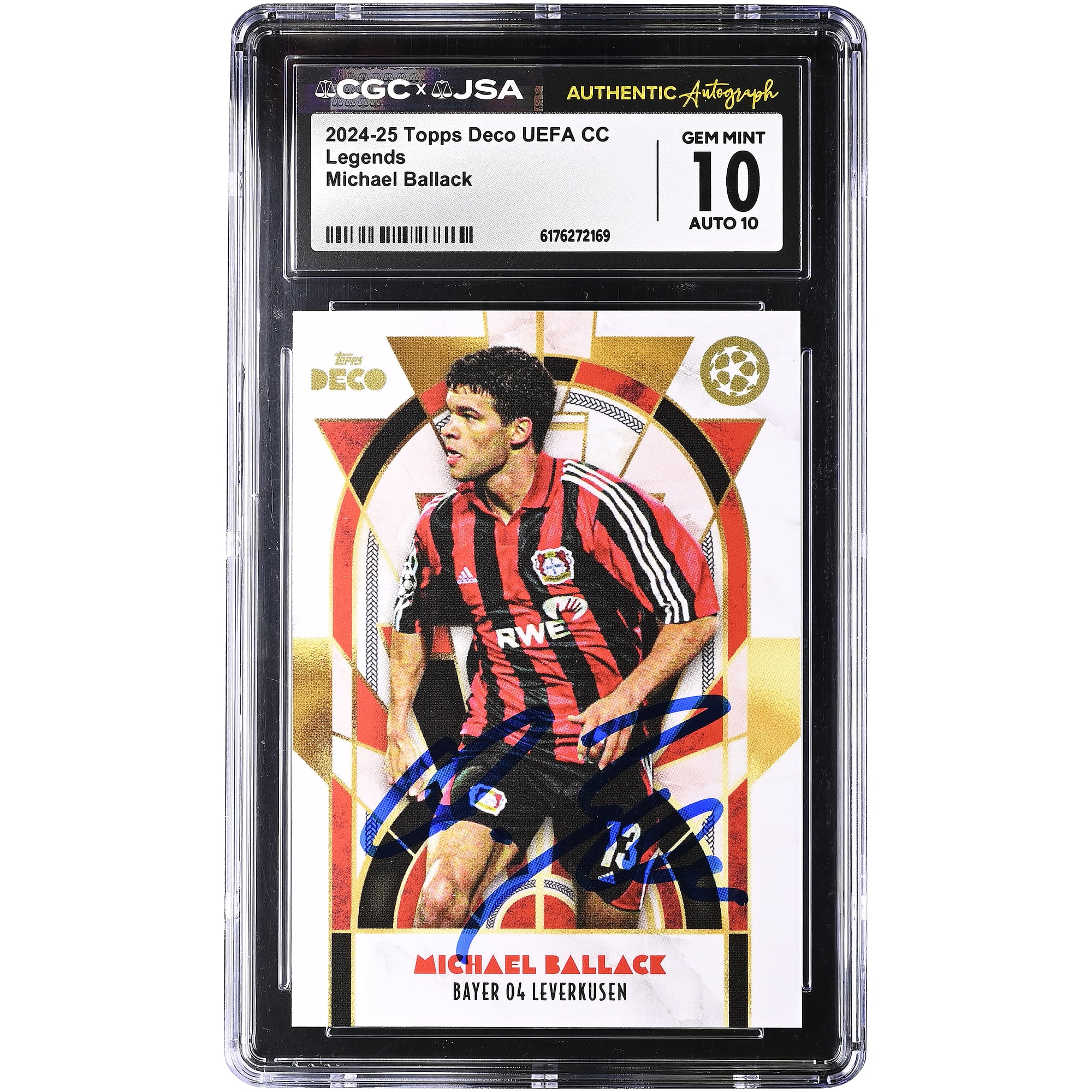 Michael Ballack Bayer Leverkusen Autographed 2024-25 Topps Deco UEFA CC Legends #NNO CGC Authenticated 10/10 Card